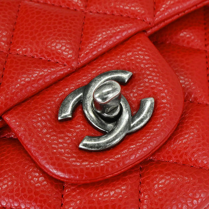 Chanel 2015-2016 Red Caviar Skin Medium Classic Double Flap Shoulder Bag