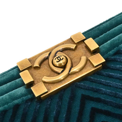 Boy Chanel 2017-2018 Green Velvet Chevron Medium Shoulder Bag