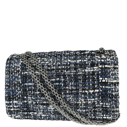 Chanel Navy Tweed 2.55 Medium Classic Double Flap Shoulder Bag
