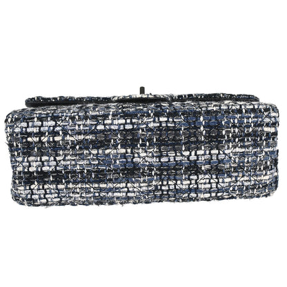Chanel Navy Tweed 2.55 Medium Classic Double Flap Shoulder Bag