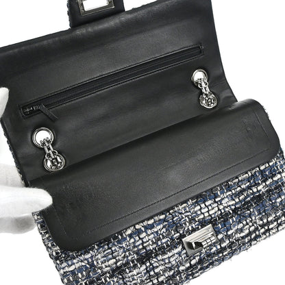 Chanel Navy Tweed 2.55 Medium Classic Double Flap Shoulder Bag