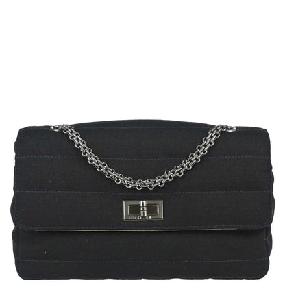 Chanel 1997-1999 Black Cotton Mademoiselle Lock Straight Flap Shoulder Bag