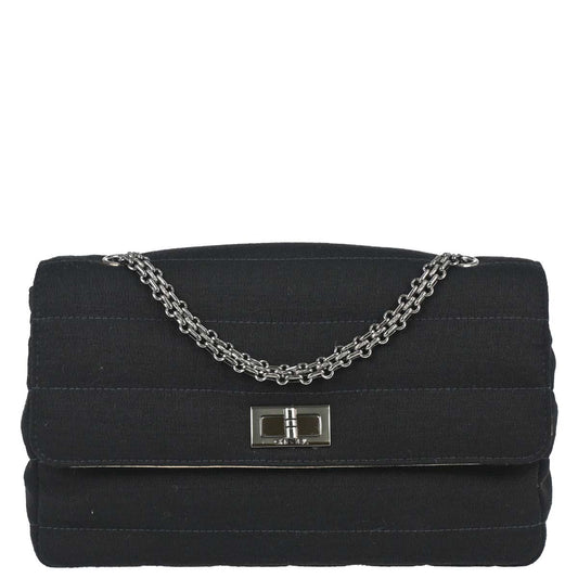 Chanel 1997-1999 Black Cotton Mademoiselle Lock Straight Flap Shoulder Bag