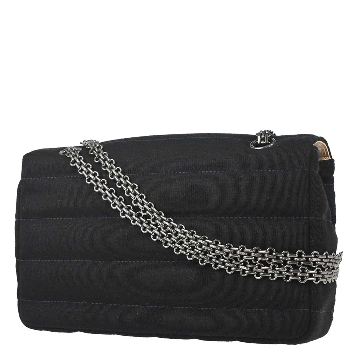 Chanel 1997-1999 Black Cotton Mademoiselle Lock Straight Flap Shoulder Bag