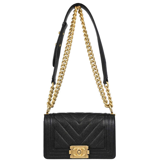Boy Chanel 2017-2018 Black Caviar Skin Small Chain Shoulder Bag