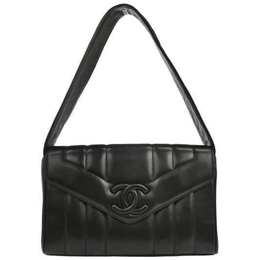 Chanel 1994-1996 Black Lambskin Mademoiselle Handbag