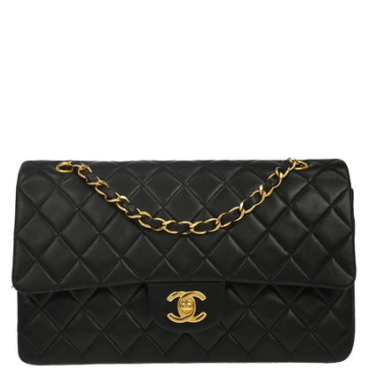 Chanel 1997-1999 Black Lambskin Medium Classic Double Flap Shoulder Bag