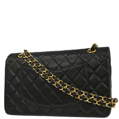 Chanel 1997-1999 Black Lambskin Medium Classic Double Flap Shoulder Bag