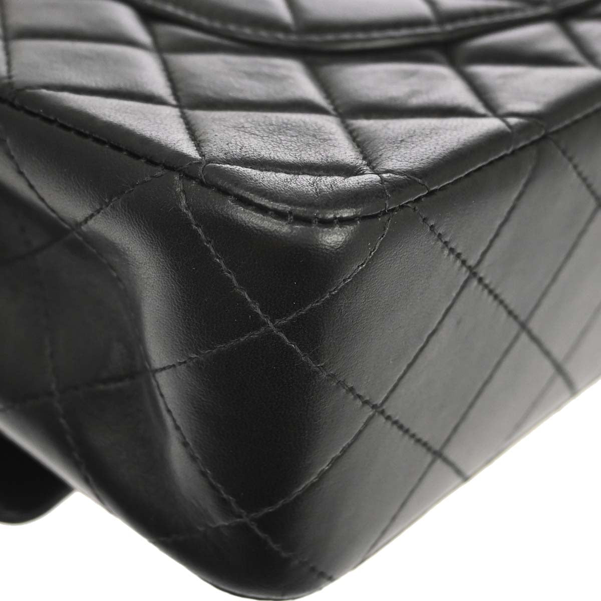 Chanel 1997-1999 Black Lambskin Medium Classic Double Flap Shoulder Bag