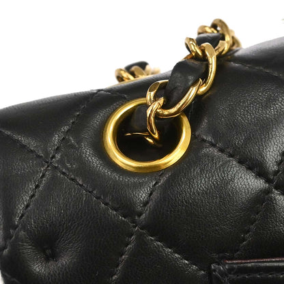 Chanel 1997-1999 Black Lambskin Medium Classic Double Flap Shoulder Bag