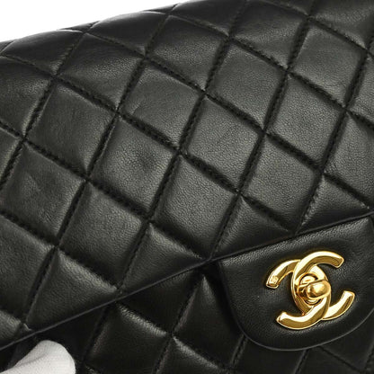 Chanel 1997-1999 Black Lambskin Medium Classic Double Flap Shoulder Bag
