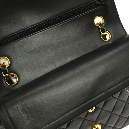 Chanel 1997-1999 Black Lambskin Medium Classic Double Flap Shoulder Bag