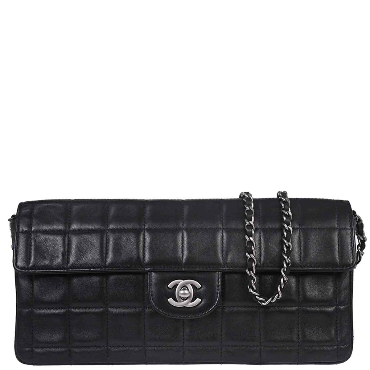Chanel 2000-2002 Black Lambskin Choco Bar East West Shoulder Bag