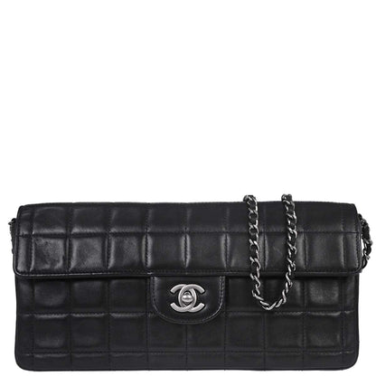 Chanel 2000-2002 Black Lambskin Choco Bar East West Shoulder Bag