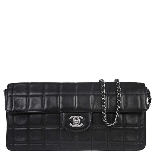 Chanel 2000-2002 Black Lambskin Choco Bar East West Shoulder Bag