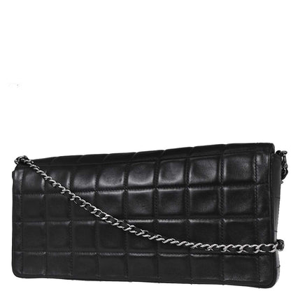 Chanel 2000-2002 Black Lambskin Choco Bar East West Shoulder Bag