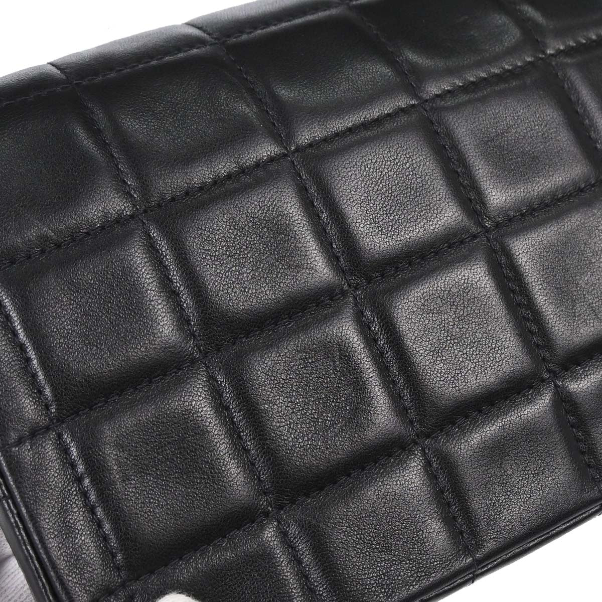 Chanel 2000-2002 Black Lambskin Choco Bar East West Shoulder Bag