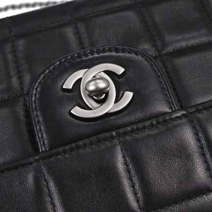 Chanel 2000-2002 Black Lambskin Choco Bar East West Shoulder Bag