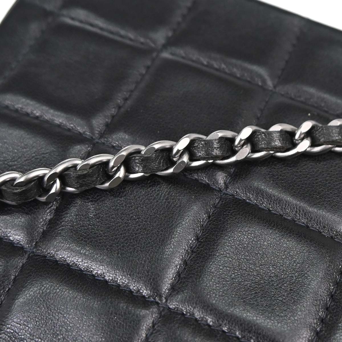 Chanel 2000-2002 Black Lambskin Choco Bar East West Shoulder Bag