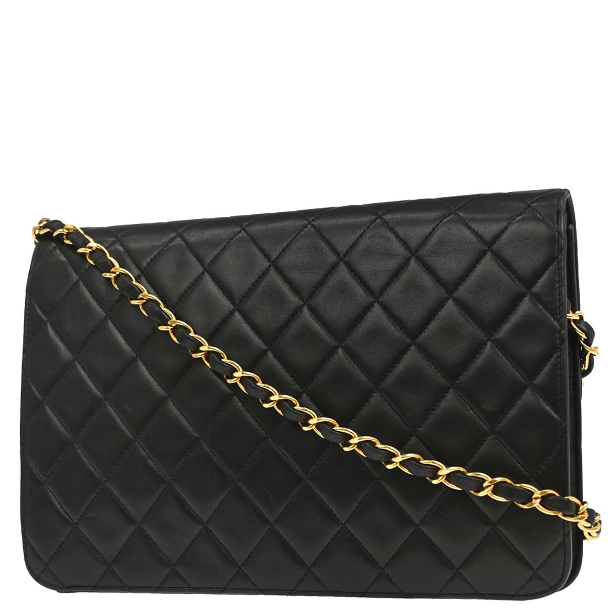 Chanel 1996-1997 Black Lambskin Pushlock Medium Half Flap Shoulder Bag