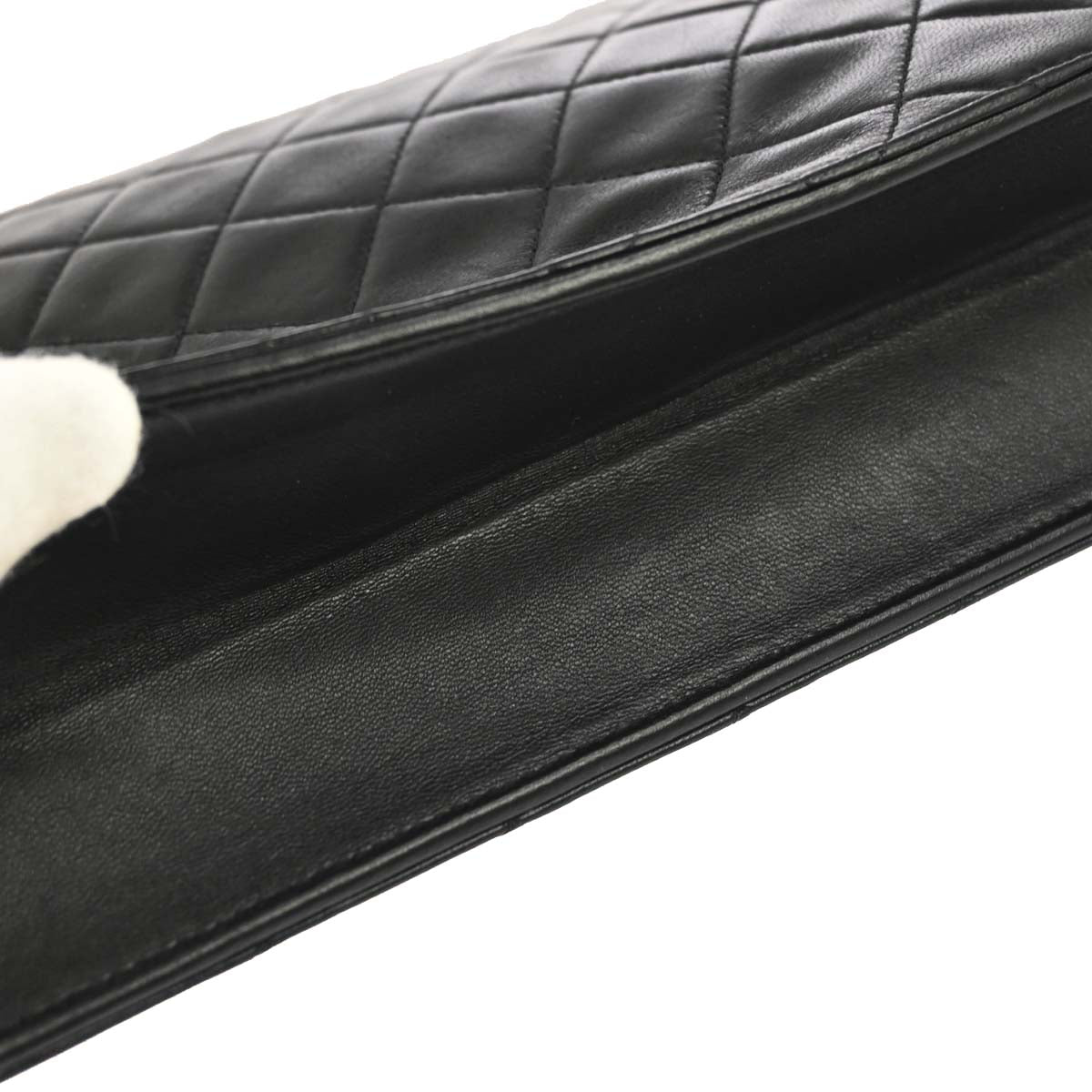 Chanel 1996-1997 Black Lambskin Pushlock Medium Half Flap Shoulder Bag