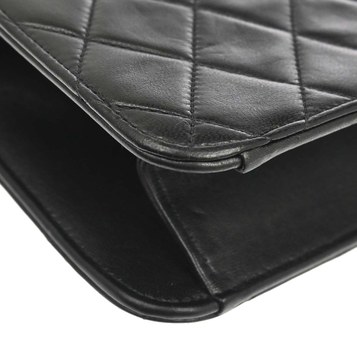 Chanel 1996-1997 Black Lambskin Pushlock Medium Half Flap Shoulder Bag