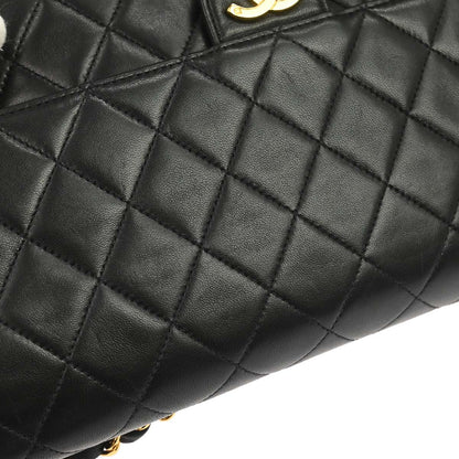 Chanel 1996-1997 Black Lambskin Pushlock Medium Half Flap Shoulder Bag