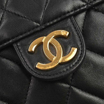 Chanel 1996-1997 Black Lambskin Pushlock Medium Half Flap Shoulder Bag