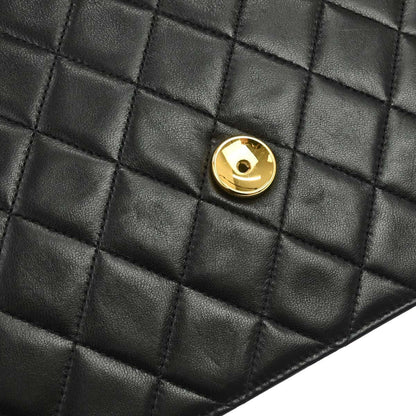 Chanel 1996-1997 Black Lambskin Pushlock Medium Half Flap Shoulder Bag