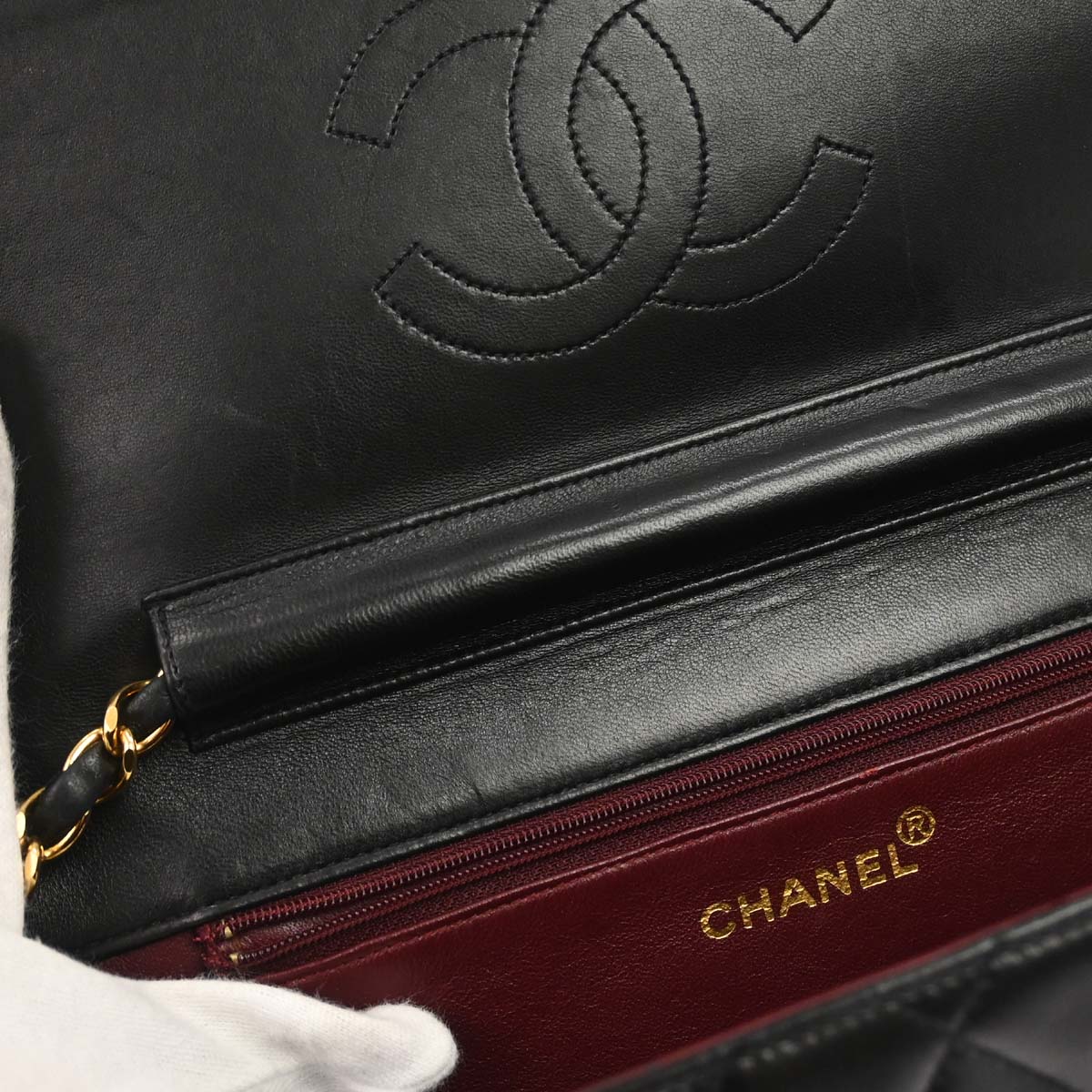Chanel 1996-1997 Black Lambskin Pushlock Medium Half Flap Shoulder Bag