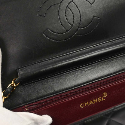 Chanel 1996-1997 Black Lambskin Pushlock Medium Half Flap Shoulder Bag