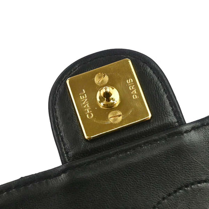 Chanel 1996-1997 Black Lambskin Pushlock Medium Half Flap Shoulder Bag