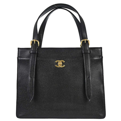 Chanel 1997-1999 Black Caviar Skin Tote Handbag