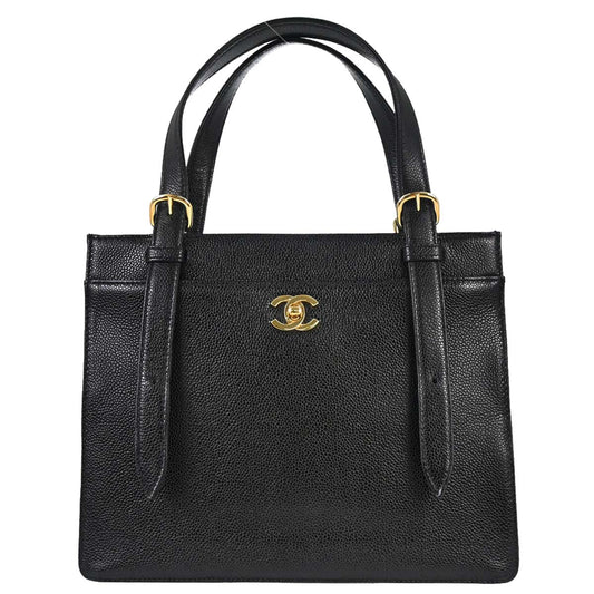 Chanel 1997-1999 Black Caviar Skin Tote Handbag