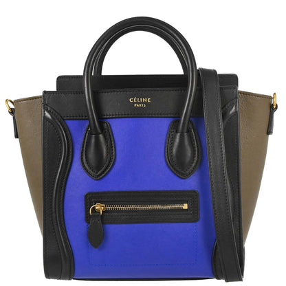 Celine Blue Leather Nano Luggage 2way Tote Handbag