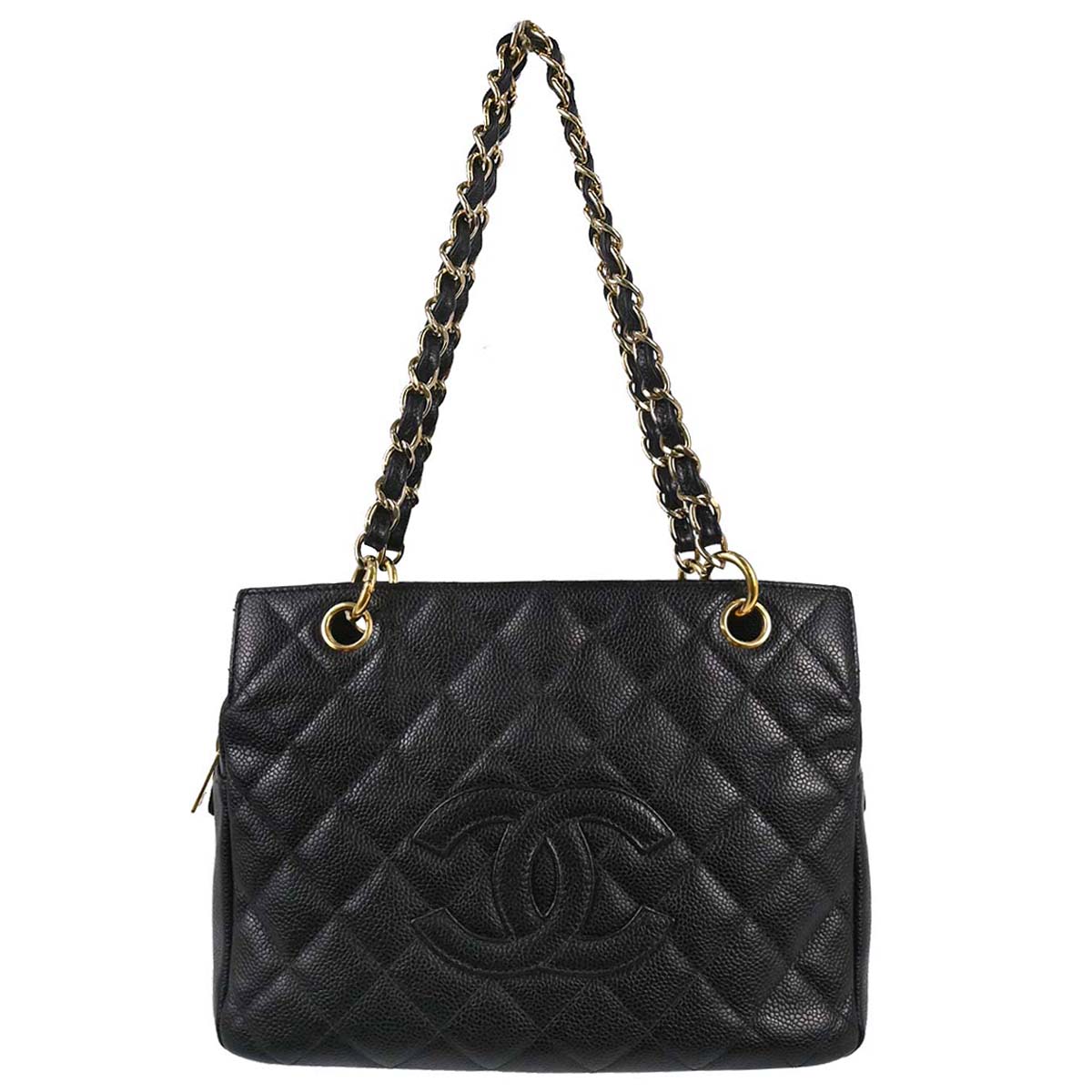 Chanel 2003-2004 Black Caviar Skin Petite Timeless Tote PTT Chain Handbag