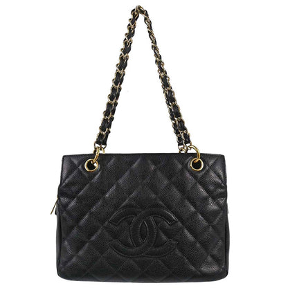 Chanel 2003-2004 Black Caviar Skin Petite Timeless Tote PTT Chain Handbag