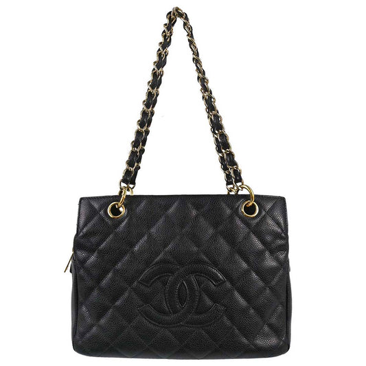 Chanel 2003-2004 Black Caviar Skin Petite Timeless Tote PTT Chain Handbag