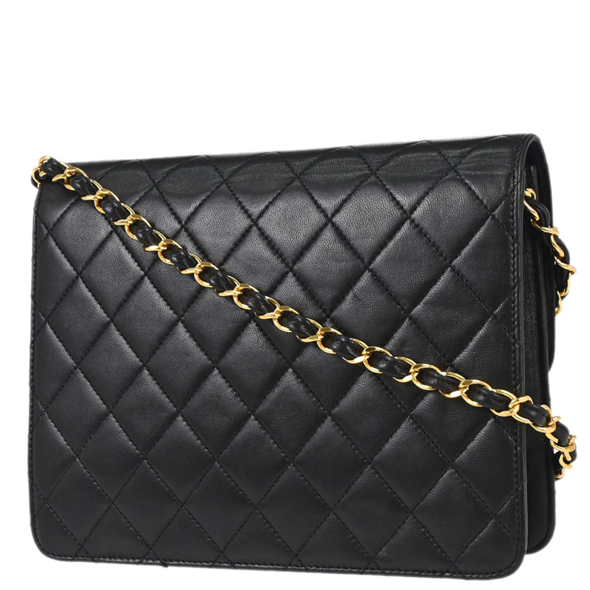 Chanel 1997-1999 Black Lambskin Pushlock Small Half Flap Shoulder Bag