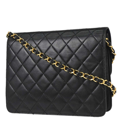 Chanel 1997-1999 Black Lambskin Pushlock Small Half Flap Shoulder Bag