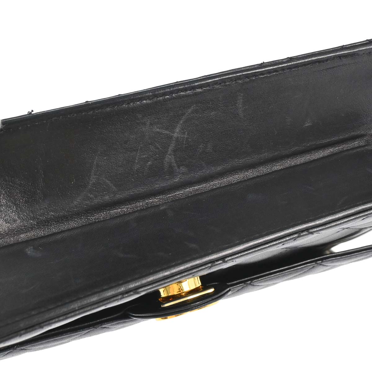Chanel 1997-1999 Black Lambskin Pushlock Small Half Flap Shoulder Bag
