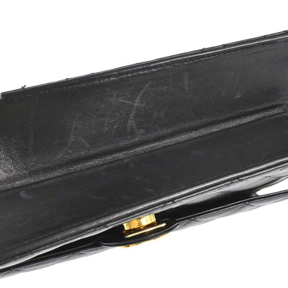 Chanel 1997-1999 Black Lambskin Pushlock Small Half Flap Shoulder Bag