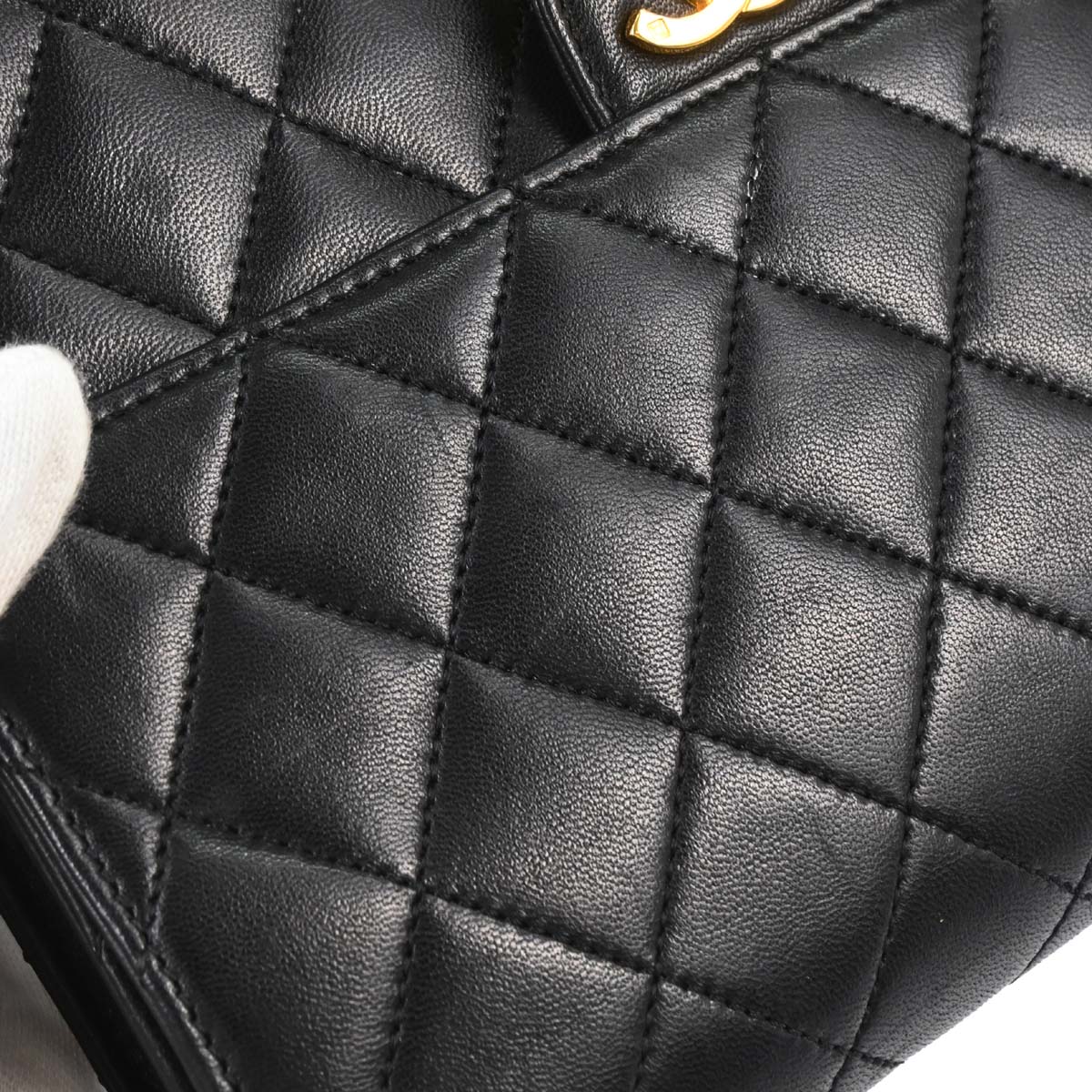 Chanel 1997-1999 Black Lambskin Pushlock Small Half Flap Shoulder Bag
