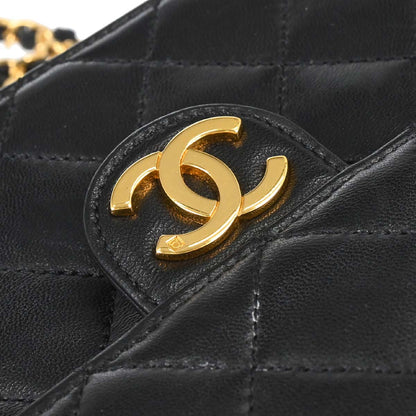Chanel 1997-1999 Black Lambskin Pushlock Small Half Flap Shoulder Bag