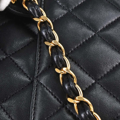 Chanel 1997-1999 Black Lambskin Pushlock Small Half Flap Shoulder Bag