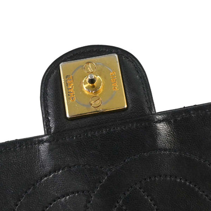 Chanel 1997-1999 Black Lambskin Pushlock Small Half Flap Shoulder Bag