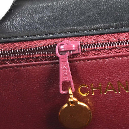 Chanel 1997-1999 Black Lambskin Pushlock Small Half Flap Shoulder Bag
