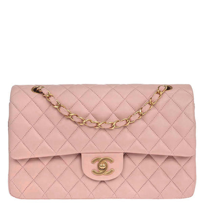 Chanel 2000-2002 Pink Lambskin Medium Classic Double Flap Shoulder Bag