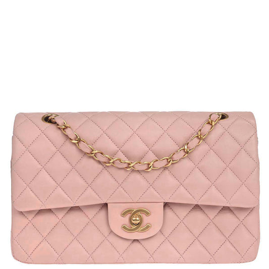 Chanel 2000-2002 Pink Lambskin Medium Classic Double Flap Shoulder Bag