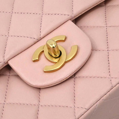 Chanel 2000-2002 Pink Lambskin Medium Classic Double Flap Shoulder Bag